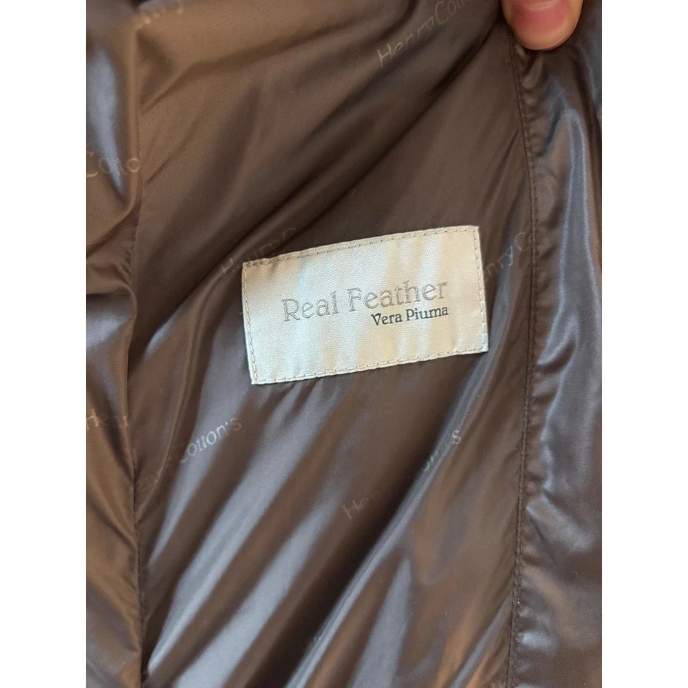 Henry‎ Cotton's Brown Quilted Down Puffer Coat Double Breasted Trench 42 Small